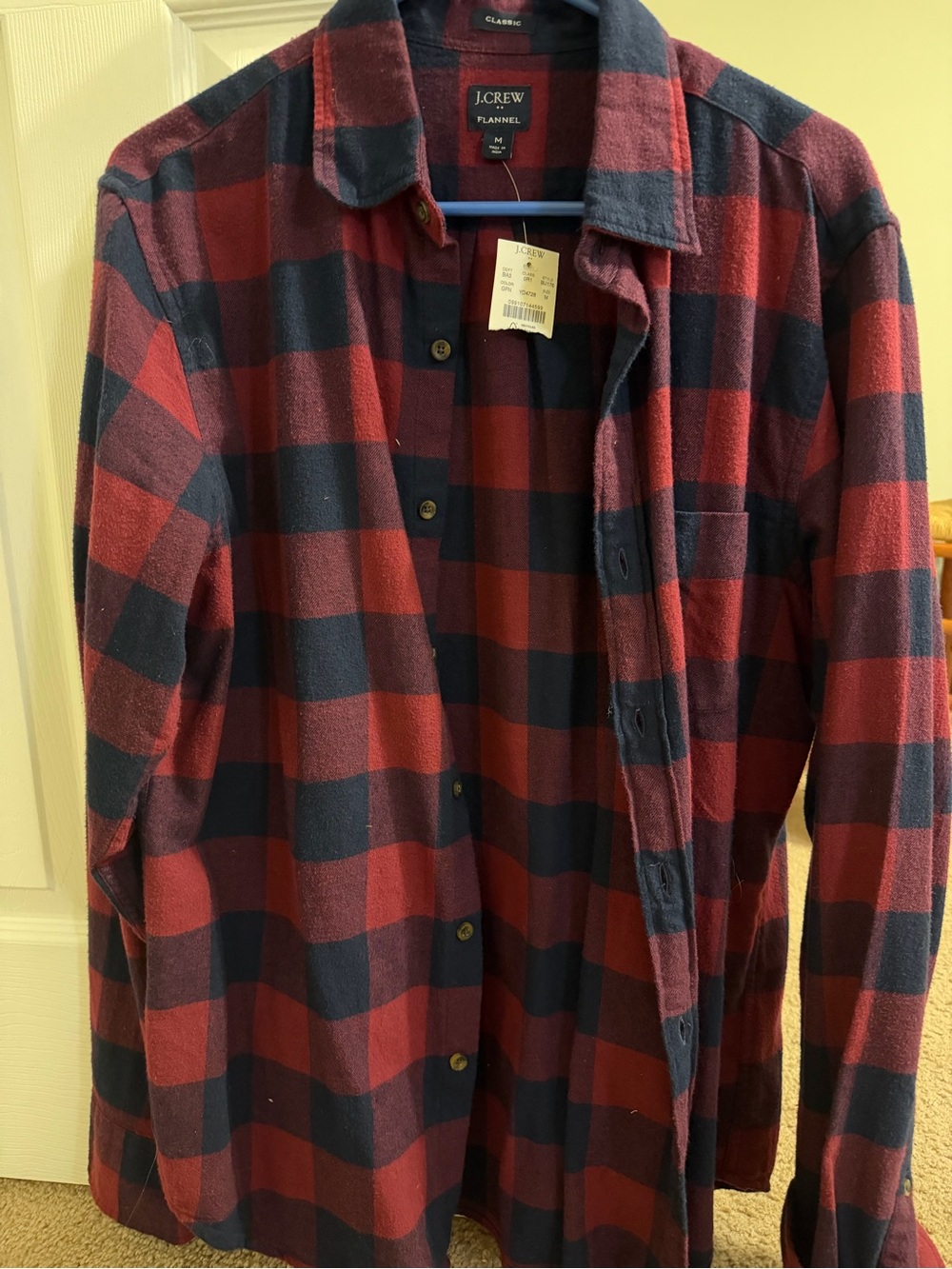 J. Crew Red and Navy Buffalo Plaid Flannel Button-Down Shirt